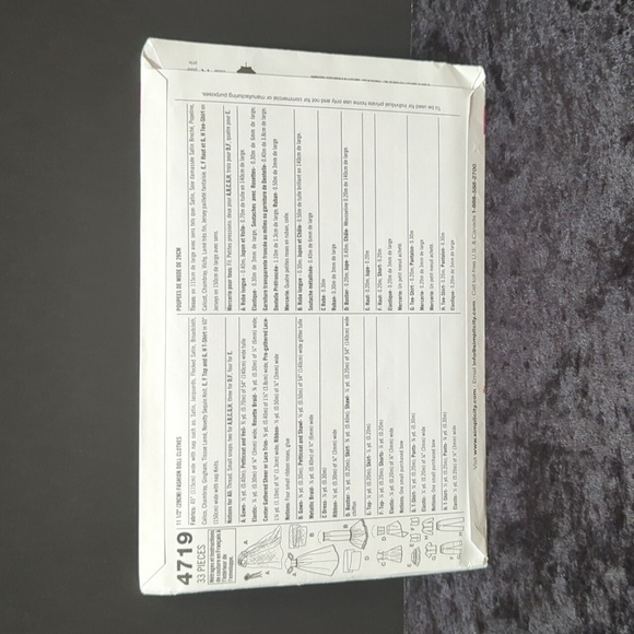 Simplicity 4719 One Size Uncut Unused 11 1/2" Barbie Sewing Pattern - Picture 2 of 3